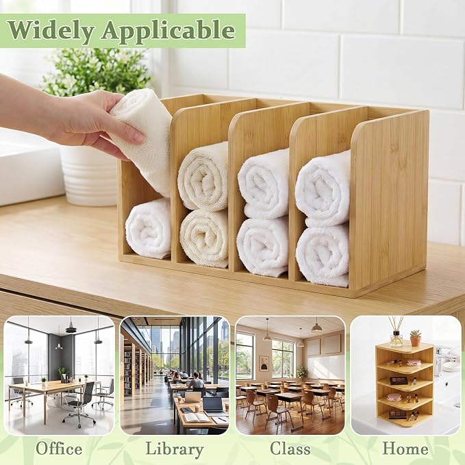Novabright 4-slot Bamboo Wooden Magazine File Holder Desk Organizer, 4 Vertical - Image 6