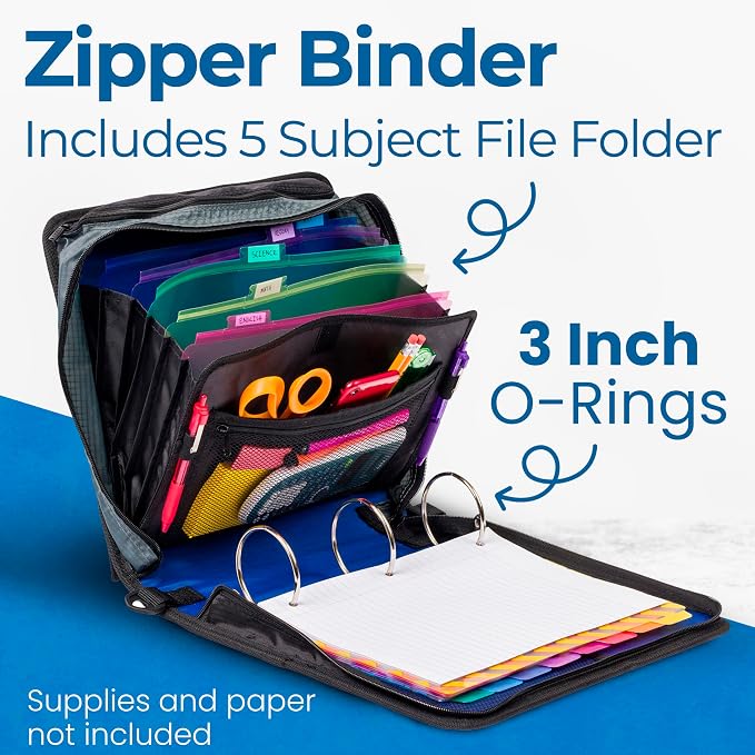 Case-it Mighty Zip Tab School Zipper Binder | 3-Inch O-Rings, 600-Sheet Capacity - Image 2