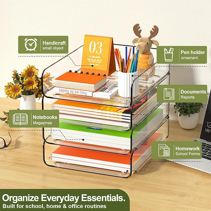 FANXIYQ 4-Tier Acrylic Paper Tray Organizer, A4 Paper, Mail & Paper Storage - Image 2