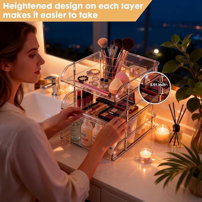 Desk Organizer and Storage, 3-Tier File Paper Tray Organizers, Stackable Clear - Image 3