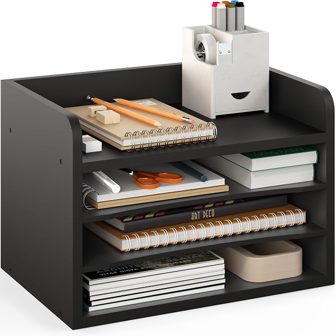 Ballucci File Organizer, 4-Tier Office Desk Organizer, Open Top Wood Paper by Ballucci