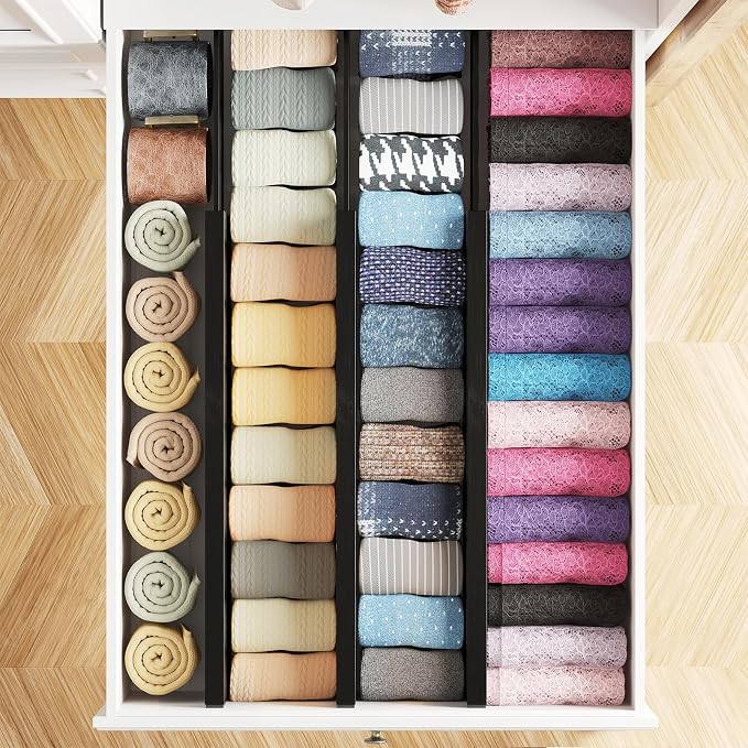 SpaceAid Bamboo Dresser Drawer Dividers 6 Pack, 4.65“ High Adjustable 17“-22” - Image 4