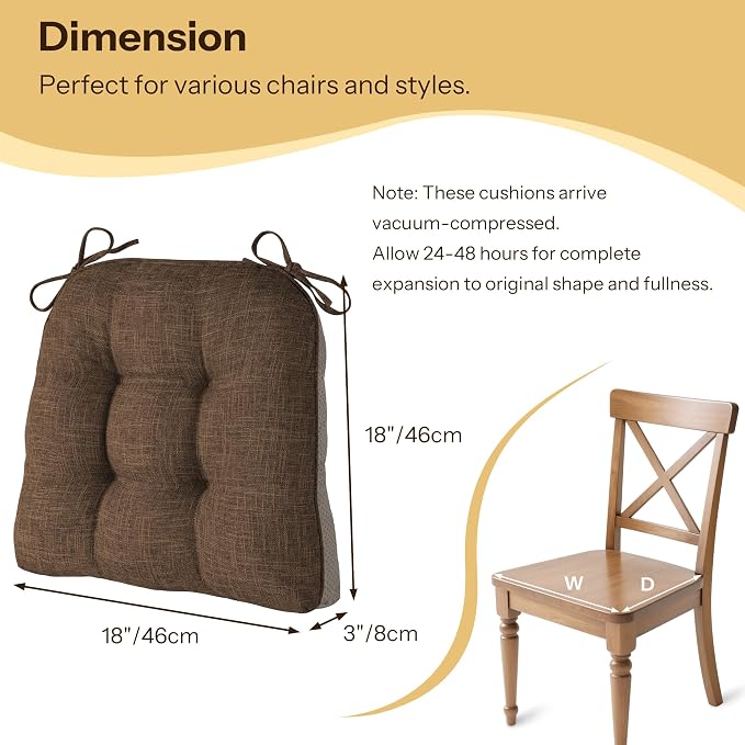 Non Slip Chair Cushions for Dining Chairs Set of 4 Kitchen Chair Cushions - Image 2