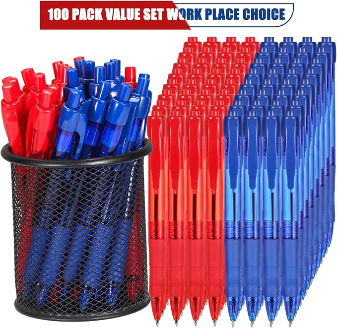 deegtran Pens Bulk, 100 Pack No Bleed Blue & Red Ink Click Pens - Image 2