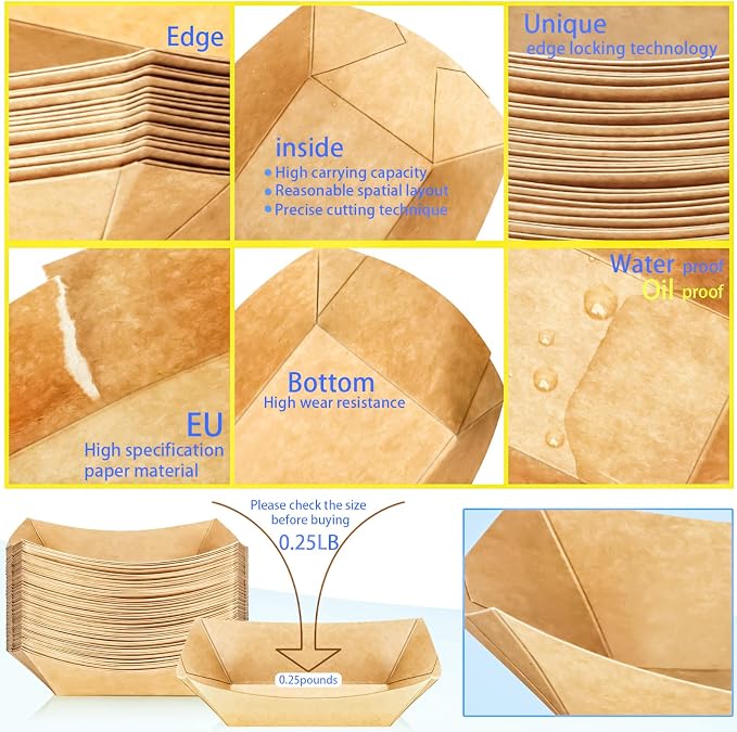 150 Pack 1/4Lb Paper Food Boat Trays Disposable Small Paper Boats Plates - Image 3