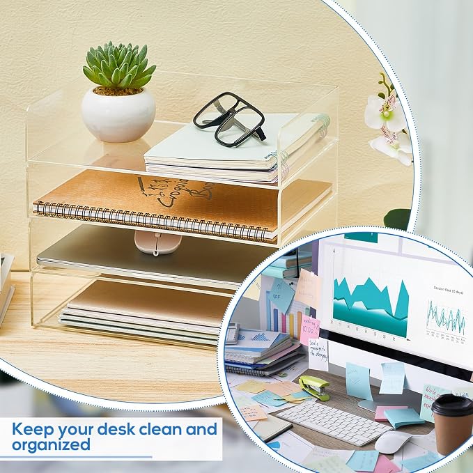 Harloon 4 Tier Paper Organizer Letter Tray Acrylic Desk File Organizer Heavy - Image 7