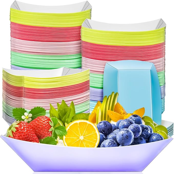 100 Pack Colorful 3LB Paper Food Boat Trays Disposable Paper Boats Plates by MotBach