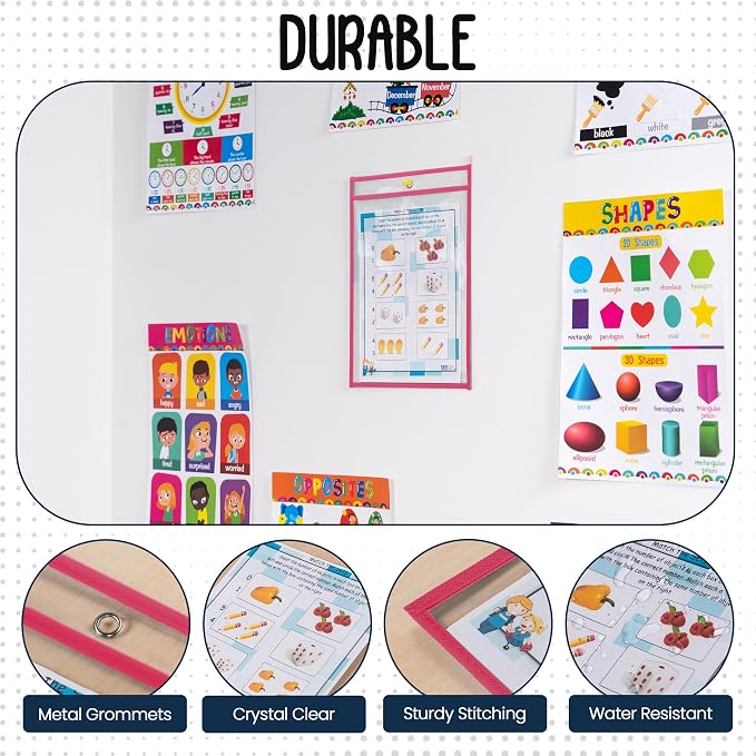 Essex Wares - 6 Pack, Hot Pink, Durable Water-Resistant Dry Erase Pocket - Image 4