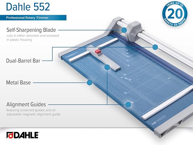 Dahle 552 Professional Rotary Trimmer, 20 Sheet Capacity, Self-Sharpening - Image 5