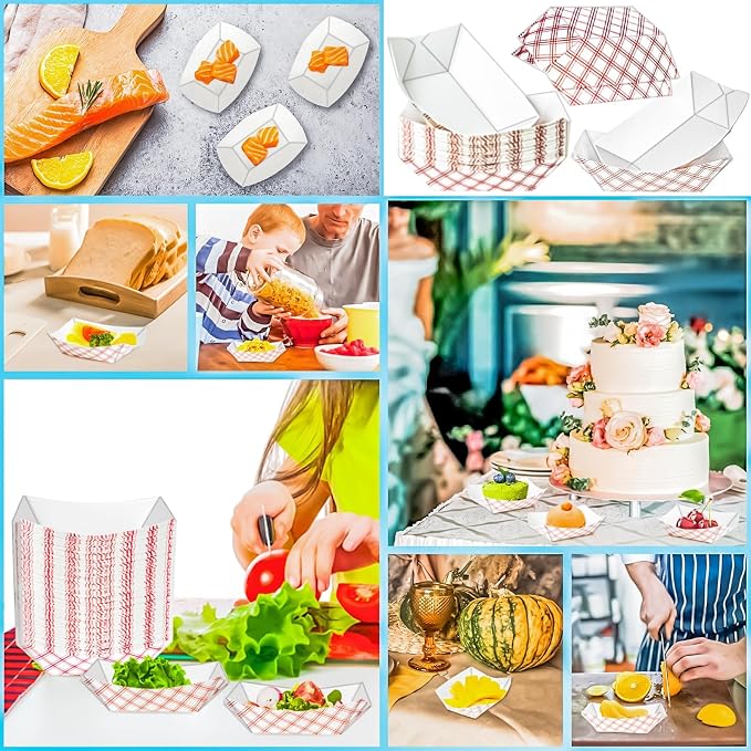 300 Pack Checkered 1/4Lb Paper Food Boat Trays Disposable Small Paper Boats - Image 5