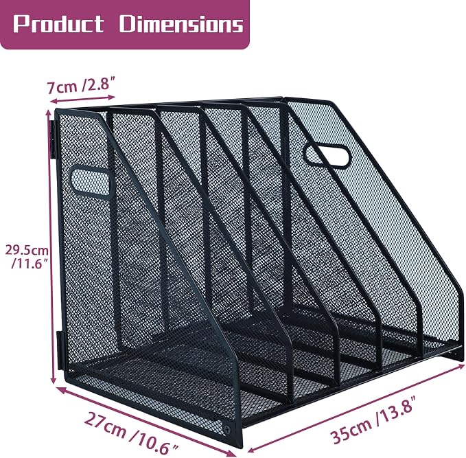 Desk Organizers with Handle, Metal Magazine File Holder with 5 Vertical - Image 2
