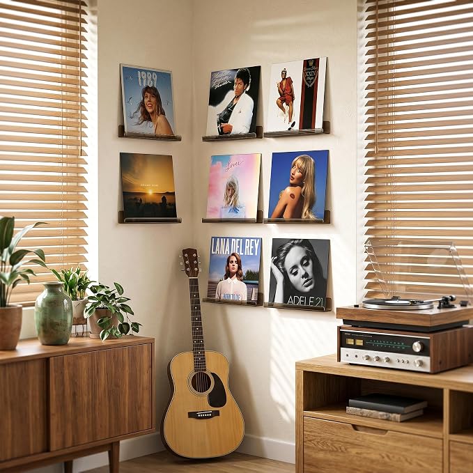 Laurensory 8 Pack Vinyl Record Shelf Wall Mount Shelves, 12 inch Clear Acrylic - Image 3