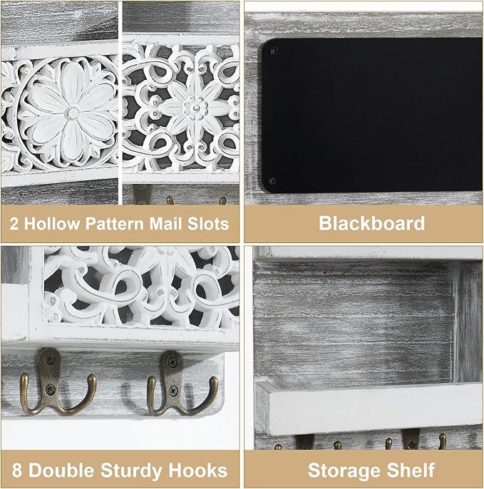 Mail Organizer Wall Mounted, 2 Slots Key Holder - Image 2