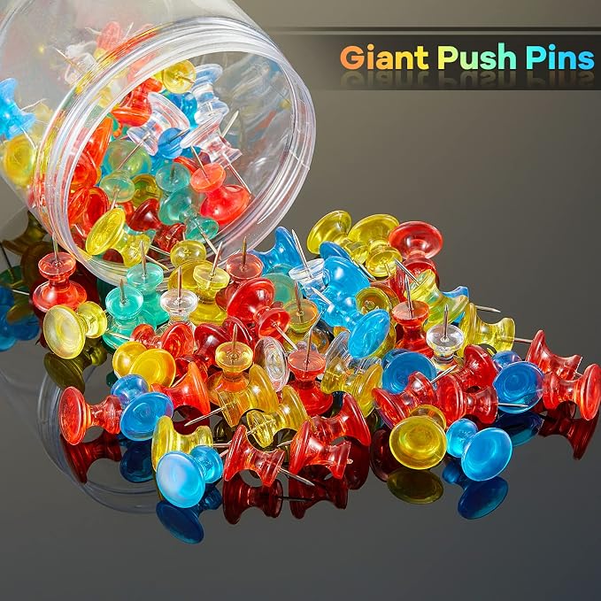 Outus 100 Pcs Giant Push Pins Large Thumb Tacks Plastic Heads 1 Inch Jumbo Push - Image 5