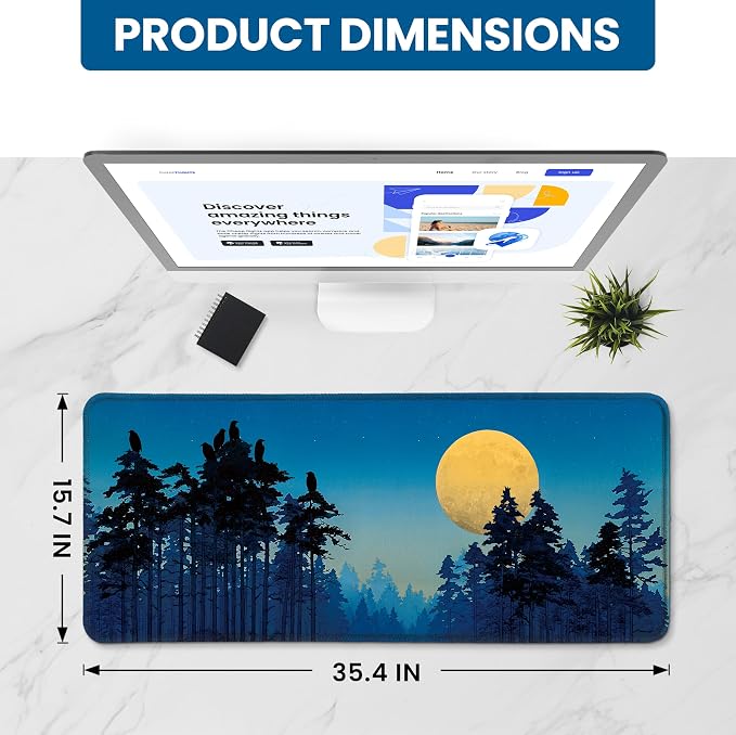 Aesthetic Desk Mat, Cute Moon Birch Desk Pad Protector - Image 2