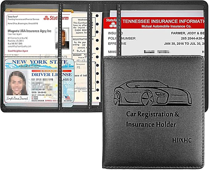 Car Registration and Insurance Holder, 5.5 x 5 Inch PU Leather Vehicle Glove by HIIXHC