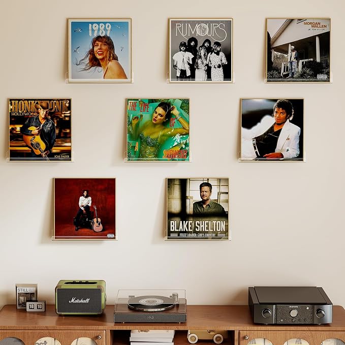 Laurensory 8 Pack Vinyl Record Shelf Wall Mount Shelves, 12 inch Clear Acrylic - Image 5