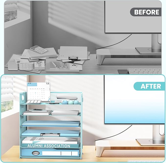 Daltack 6 Tier Paper Organizer for Desk, Paper Letter Tray Organizer for Desks - Image 7