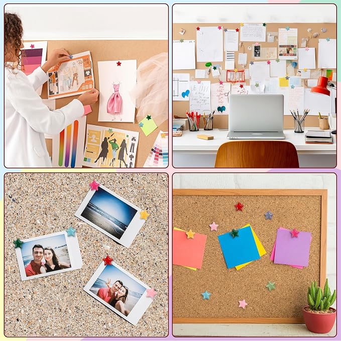 JANYUN 60Pack Star Push Pins Colorful Decorative Board Thumb Tacks | Plastic - Image 6