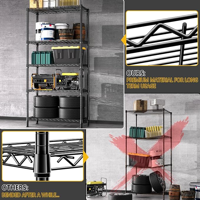 M MZG 1250 lbs 5 Tier Shelf Metal Storage Shelves Shelving Wire Rack Heavy Duty - Image 5