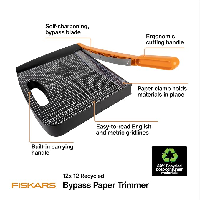 Fiskars Recycled Bypass Guillotine Paper Cutter, Self-Sharpening, Paper Trimmer - Image 2
