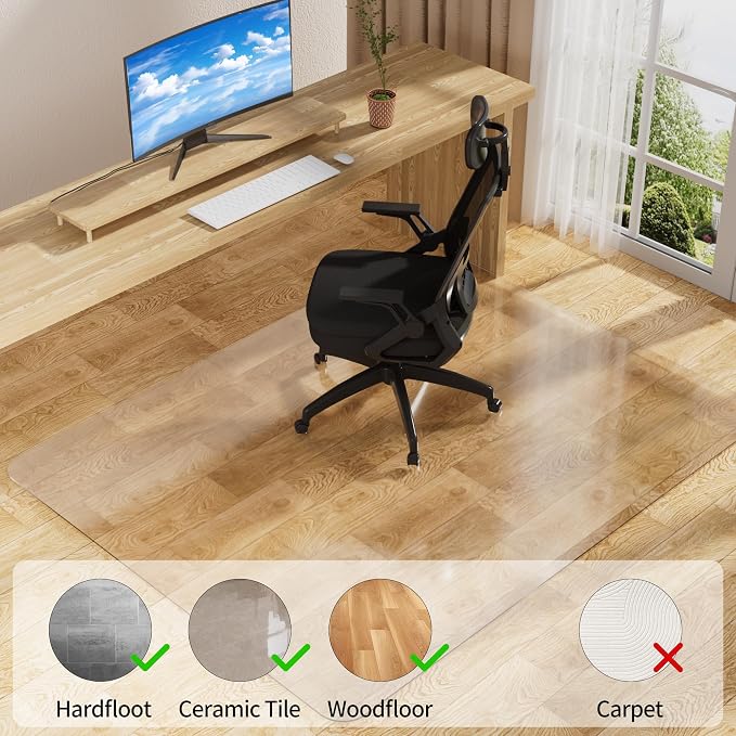 Office Chair Mat for Hard Floors 36 x 48 Inch, Transparent Under Desk Mat for - Image 4