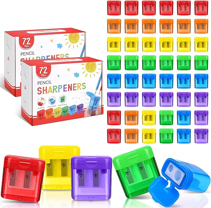 Aodaer 144 Pieces Pencil Sharpeners Bulk Double Hole Pencil Sharpener Manual by Aodaer