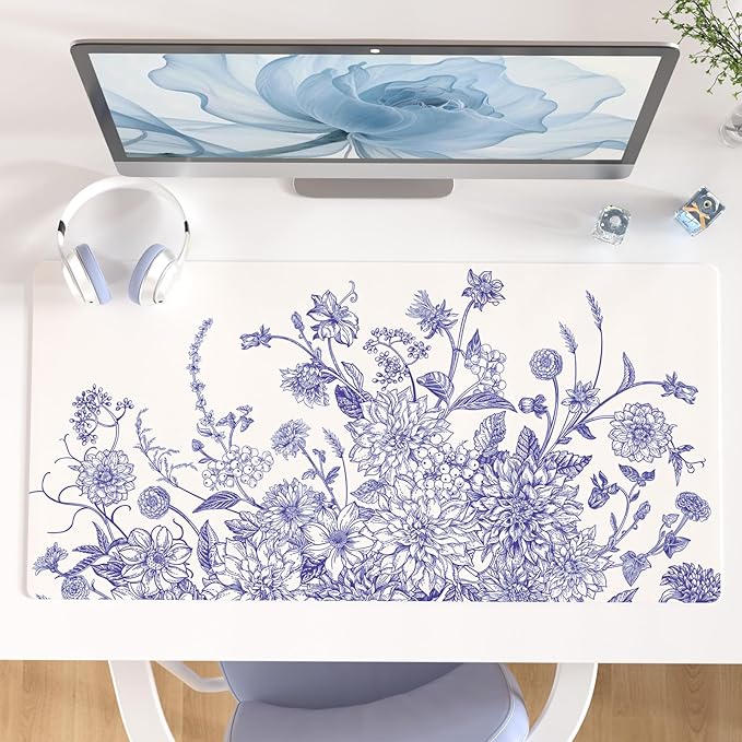 Colorful Star Large Mouse Pad, Floral Desk Mat Office Supplies, Waterproof Faux by ColorfulStar