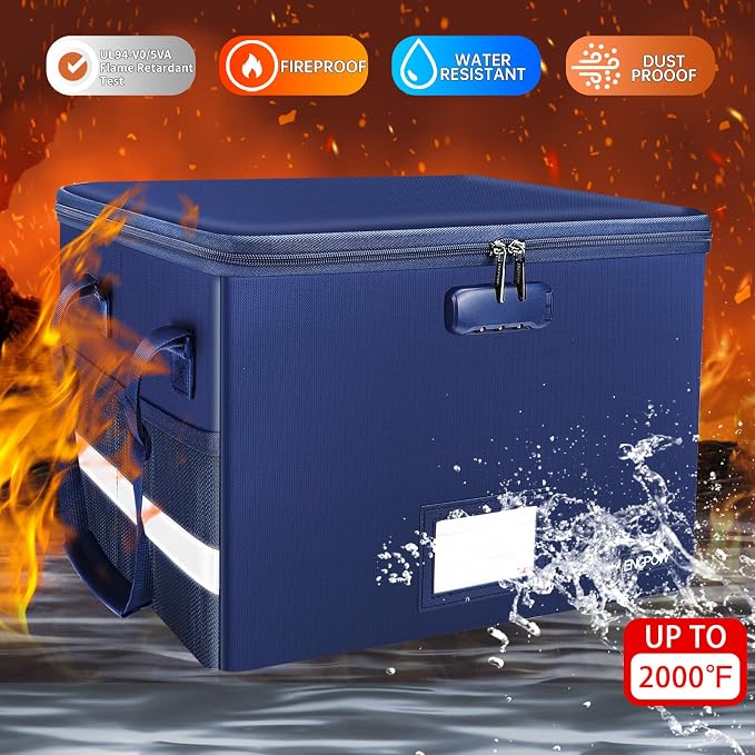 ENGPOW File Box with Lock, Fireproof Document Box with Pockets, Collapsible - Image 3