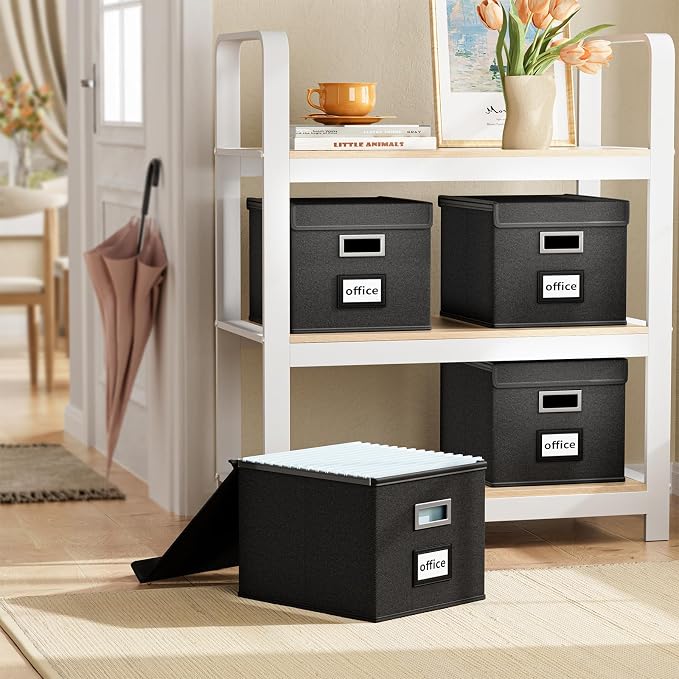 File Organizer Boxes with Lids, Collapsible Linen Hanging Filing & Storage - Image 2