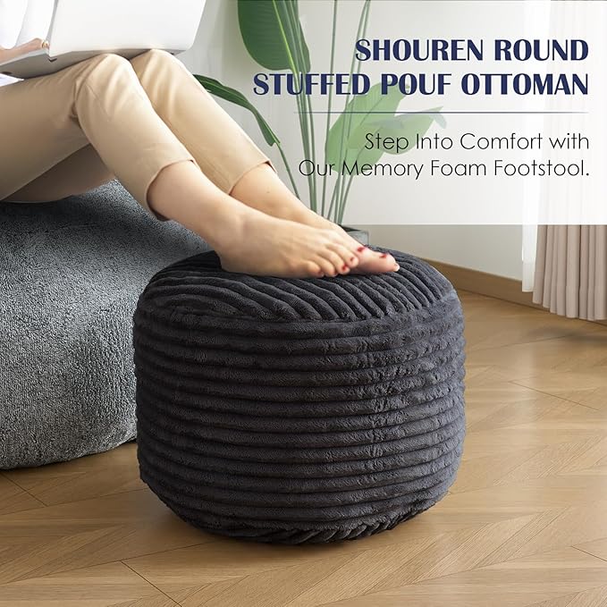 SHOUREN Stuffed Round Ottoman, Corduroy Pouf Ottoman Foot Rest - Image 7