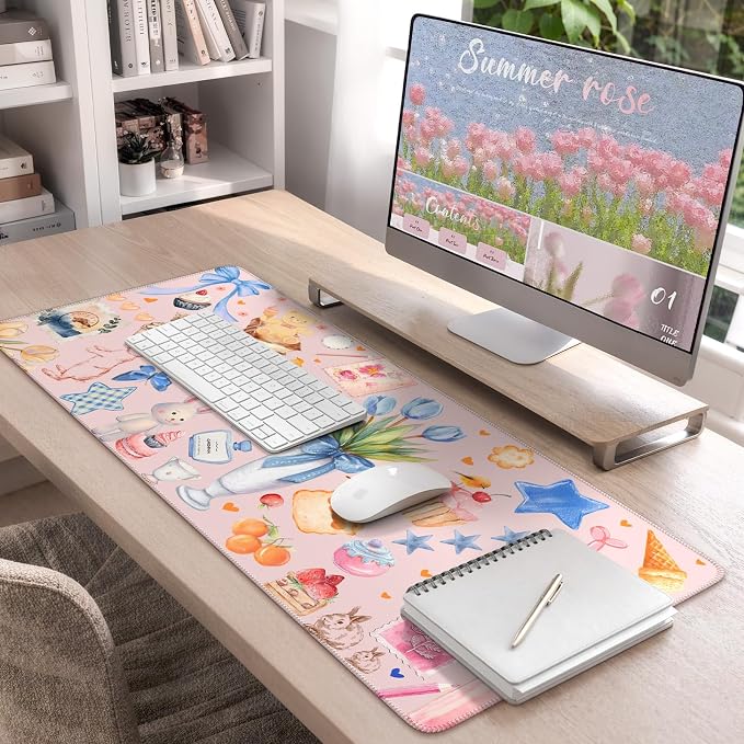 iCasso Pink Desk Mat, Cute Aesthetic Large Mouse Pad, Waterproof Keyboard Pad - Image 6