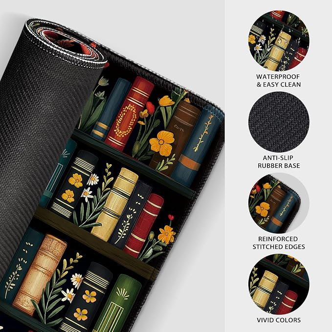 Vintage Library Bookshelf Large Gaming Mouse Pad 31.5"x15.7"｜ Flower XXL Desk - Image 6
