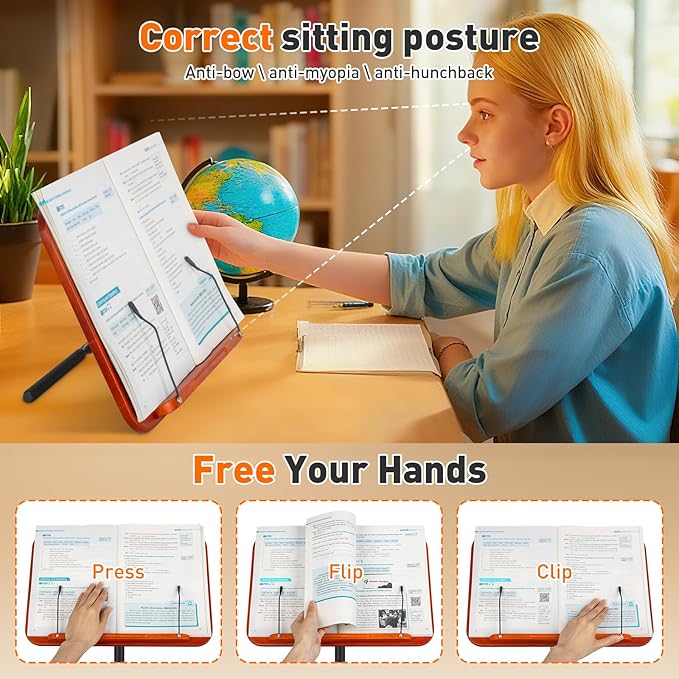 2-in-1 Floor Standing Book Stand, Foldable Book Holder - Image 5