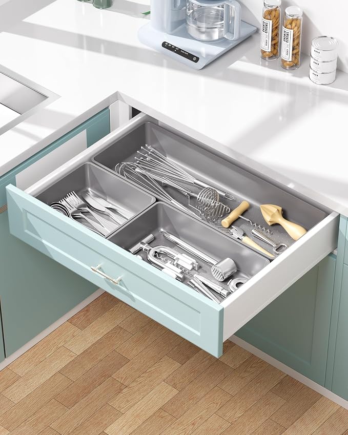10 Pack Large Size Plastic Drawer Organizers Set, 3 Sizes Desk Drawer Organizer - Image 6