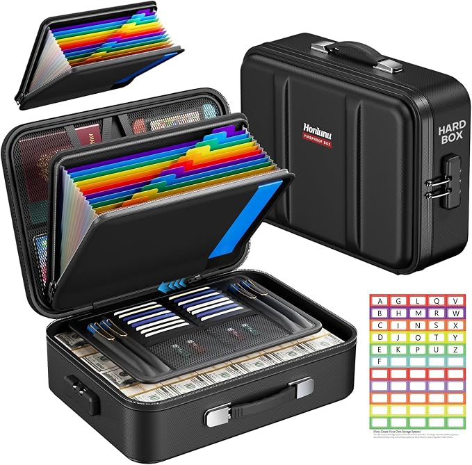 Fireproof Document Box with Lock, Hard Case Safe Box Water Resistant Document by Unknown