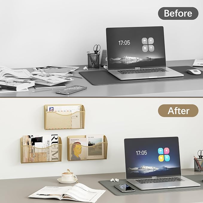 EasyPAG Wall File Organizer 3 Pack, Hanging File Organizer Wall Mount, Metal - Image 5