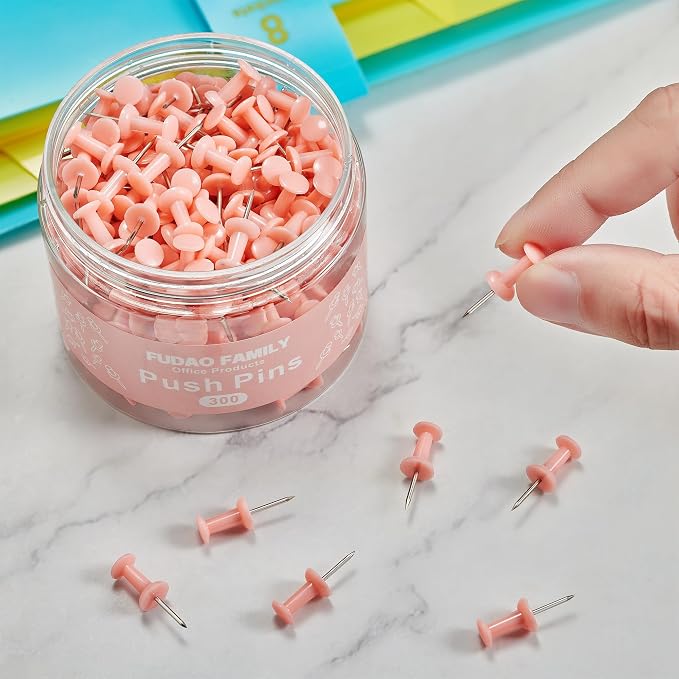 FUDAO FAMILY 300pcs Push Pins for Bulletin Board, Thumb Tacks for Wall Corkboard - Image 3