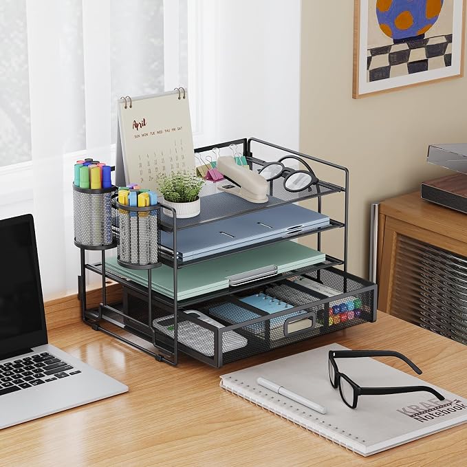 Marbrasse Desk Organizer and Accessories, 4-Tier Paper File Letter Tray - Image 2
