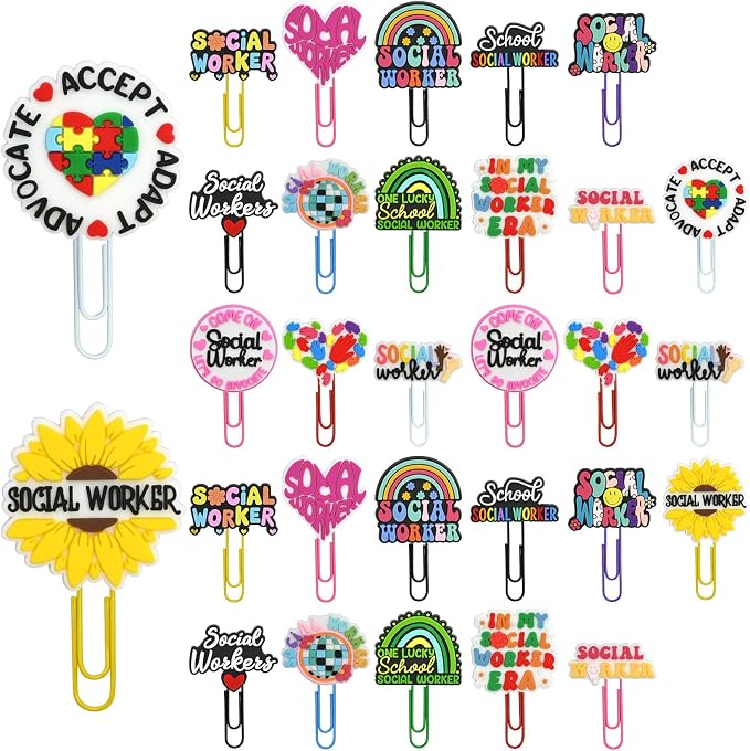 30 PCS Social Worker Paper Clips Metal Paperclip Large Size Paper Clip Cute by Pabucle