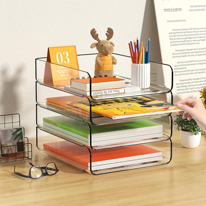 FANXIYQ 4-Tier Acrylic Paper Tray Organizer, A4 Paper, Mail & Paper Storage - Image 8