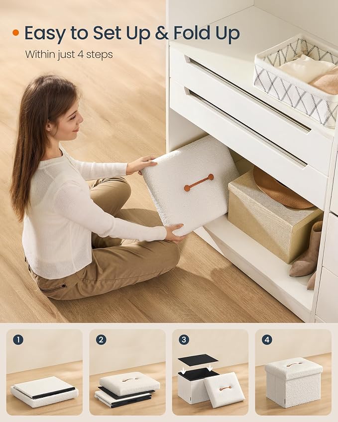 SONGMICS Small Folding Storage Ottoman, Foot Rest Stool, 12.2 x 16.1 x 12.2 - Image 7