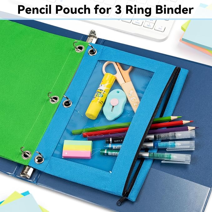 V-Opitos Pencil Pouch for 3 Ring Binder, Bulk 6 Pack 3-Holes Zipper Pencil - Image 2