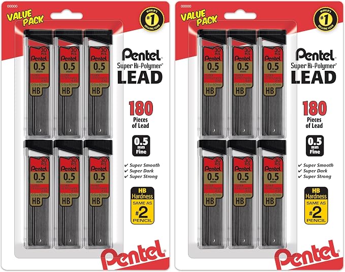 Pentel Super Hi-Polymer Refills, 0.5 mm Fine, 180 Pieces of Lead by PentelofAmerica