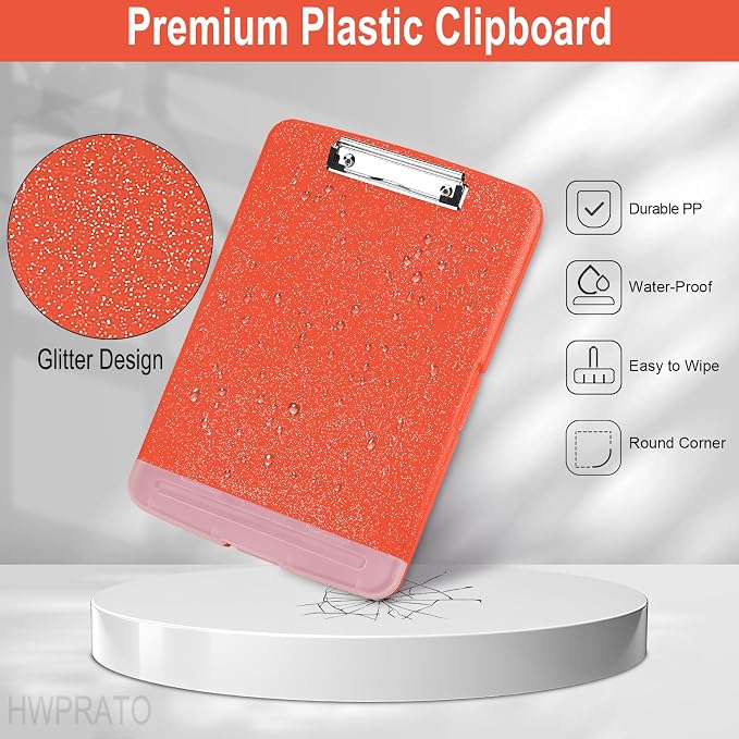HWPRATO Glitter Clipboard with Storage, Clip Boards 8.5x11 with Pen Holder - Image 7