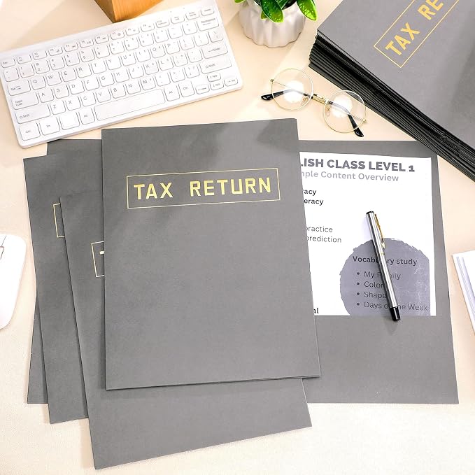 Kosiz 200 Pcs Tax Return Folders Bulk 9 x 12 Inch 2 Pocket Gold Foil Stamped - Image 3
