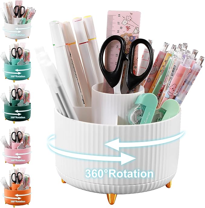 Cayxenful Pencil Holder For Desk, 5 Slots 360°Degree Rotating Desk Organizers by Cayxenful