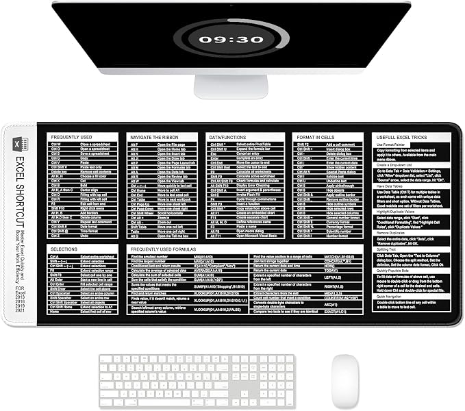 Excel Shortcut Keys Mouse Pad, Large Extended XL XXL Cheat Sheet Gaming Mouse by Auhoahsil