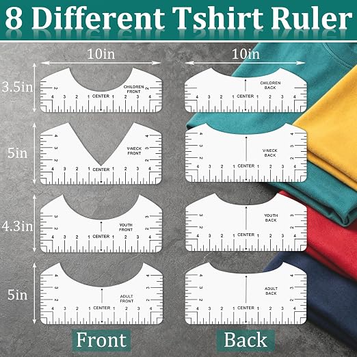 Phinus Tshirt Ruler 8P, V-Neck/Round T-Shirt Ruler Guide - Image 2