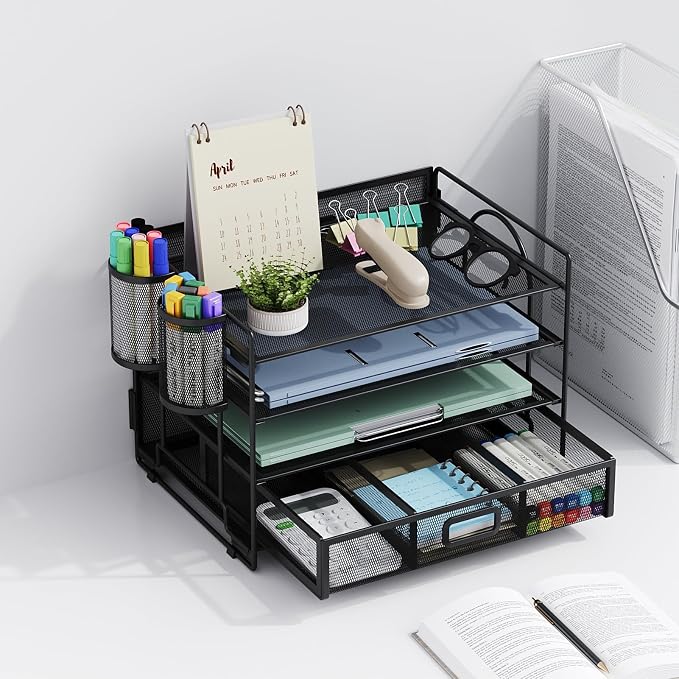 Marbrasse Desk Organizer and Accessories, 4-Tier Paper File Letter Tray - Image 9